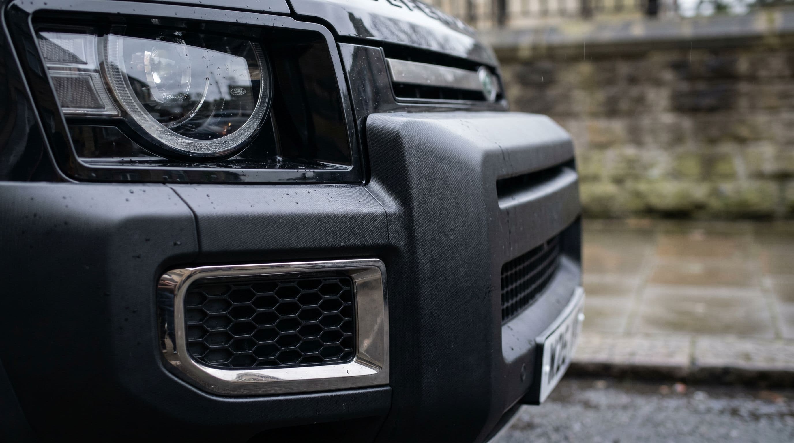 Updated Defender bumper and LED headlight showcase Land Rover's latest styling changes.