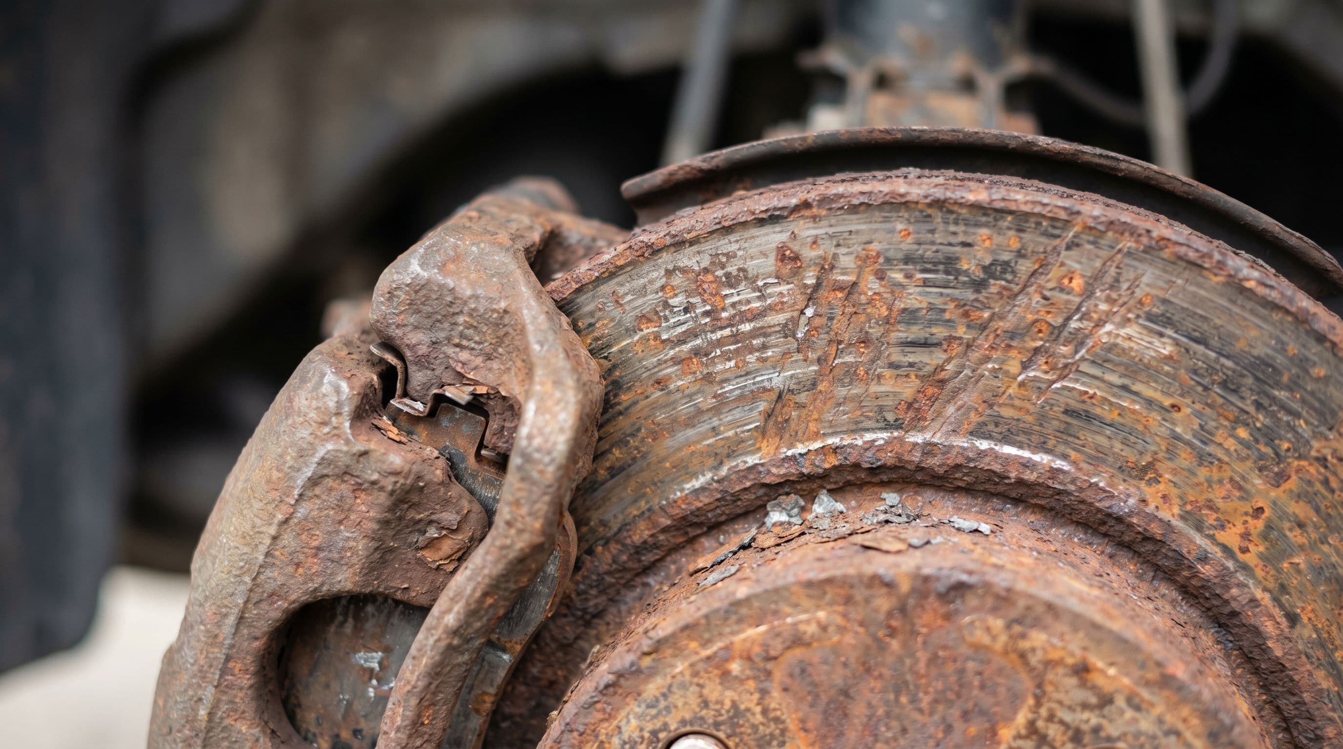 Corroded brake disc reveals the dangerous condition of vehicles sold unsafely.