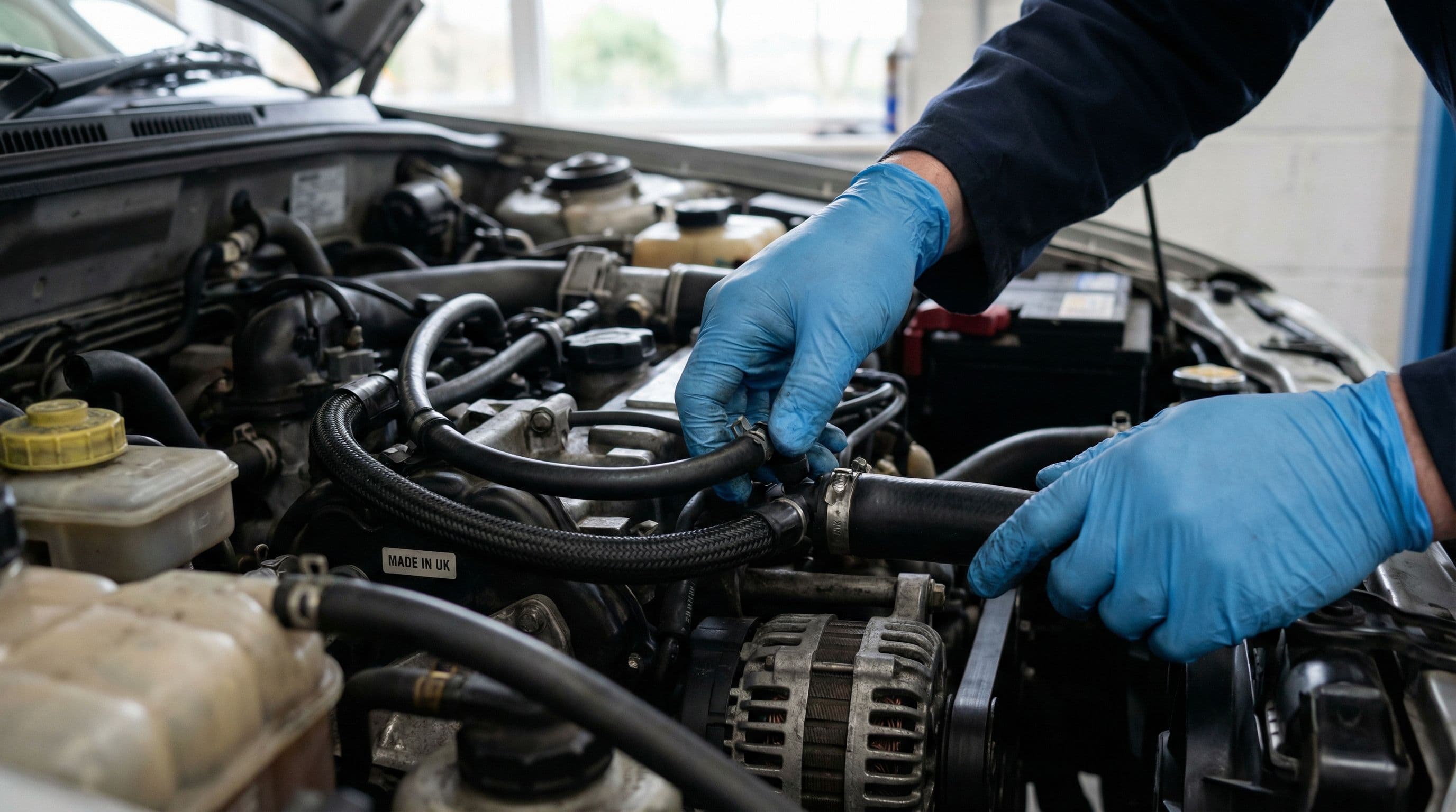 A mechanic examines fuel pipes during a safety inspection following the recall announcement