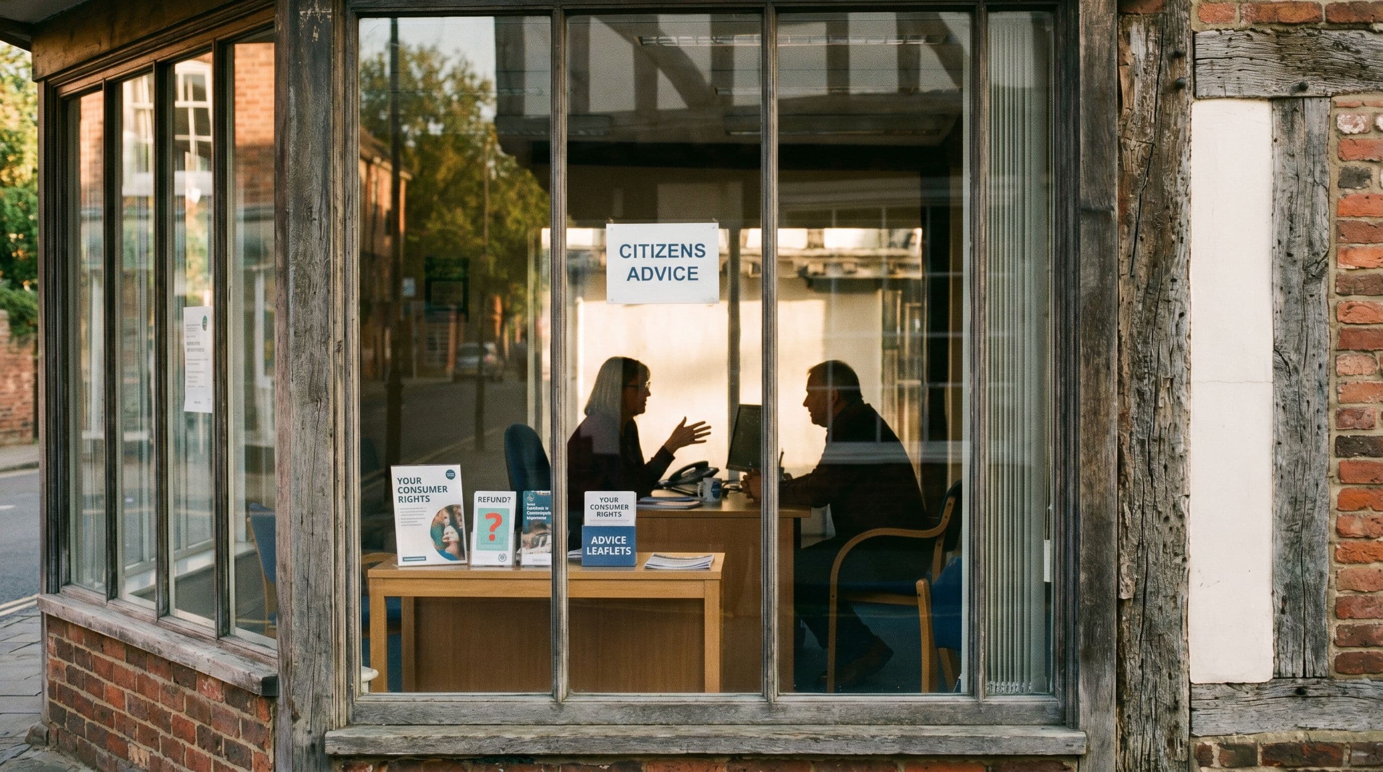 Consumer advisor explains refund rights during consultation at UK advice centre