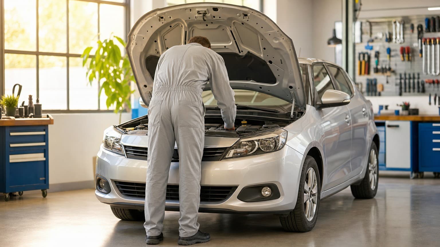 A mechanic runs a diagnostic check under the bonnet of a used car.