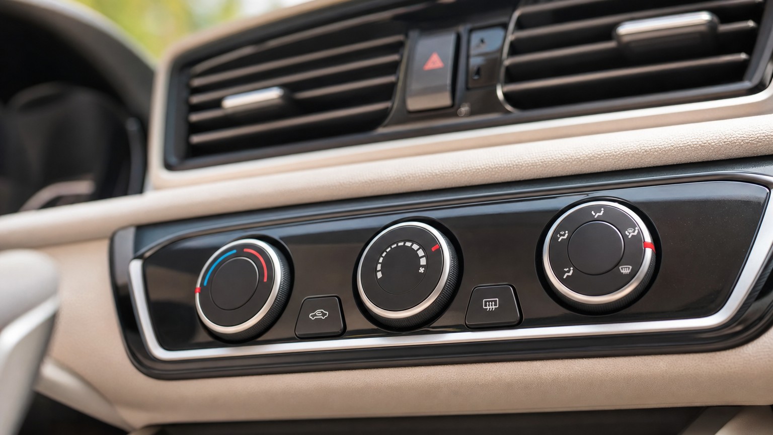 A car's air-conditioning climate controls and vents